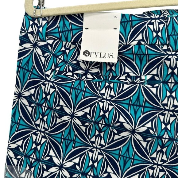 NWT Stylus Island Teal Geometric Retro Flat Front Shorts Womens 10 - Picture 4 of 8